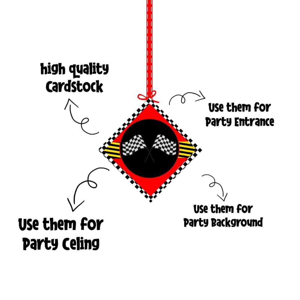 Balloonistics MotoGP Theme Happy Birthday Hanging Decorations (Pack of 12) - Double-Sided Cardstock Racing Ornaments with Ribbons - Superbike Grand Prix Party Decor, Motorcycle Birthday Ceiling Accents (Hangings - Pack of 12) thumbnail 6