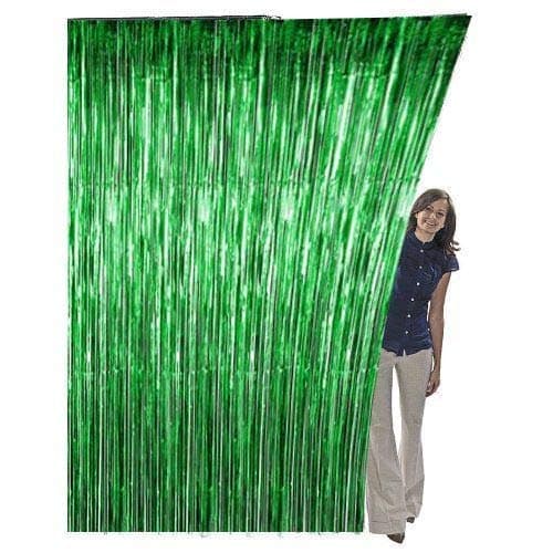 Balloonistics Green Metallic Fringe Foil Curtain – 3 × 6 Feet Shimmer Tinsel Backdrop for Christmas, Jungle Theme, Birthday & Festive Party Decoration (Green) thumbnail 1