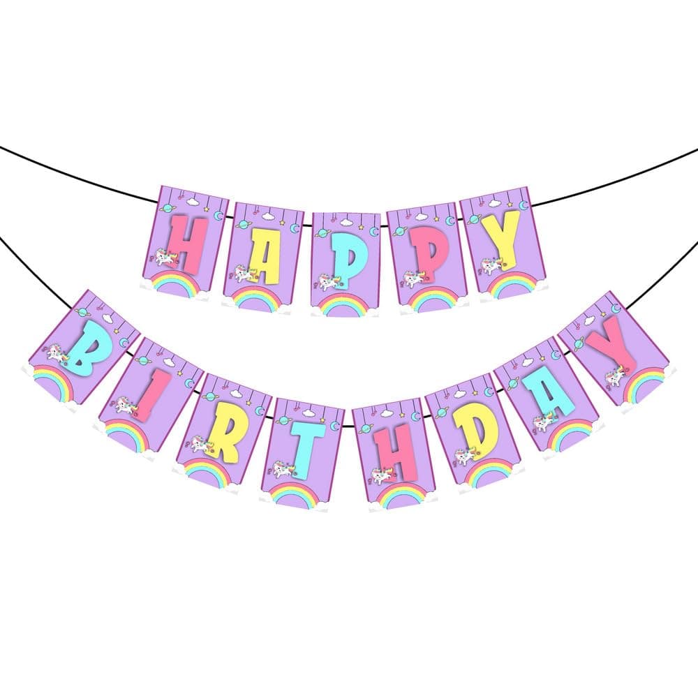 Balloonistics Unicorn Theme Happy Birthday Banner Party Decorations Durable Cardstock for Girls Birthday Backdrop, Includes Hanging Ribbon Party Supplies (Happy Birthday Banner) thumbnail 2