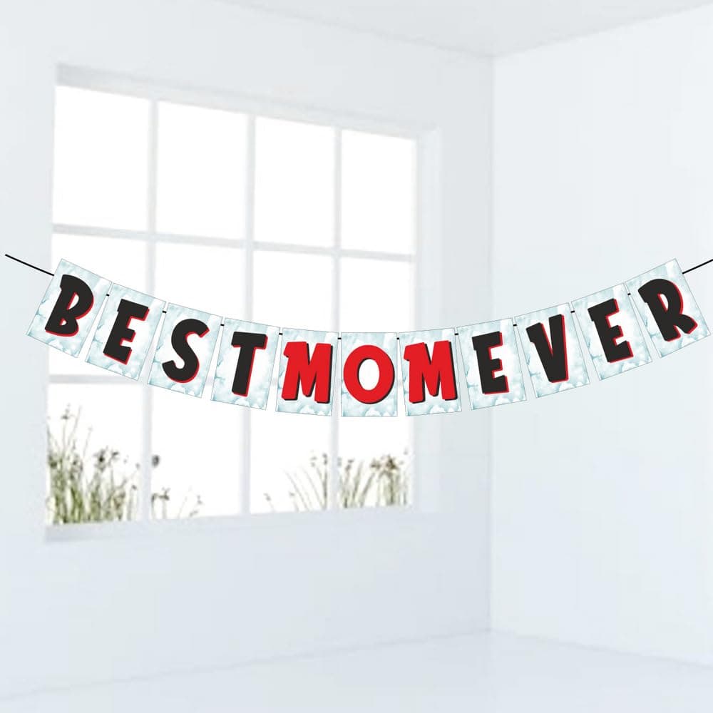 Balloonistics Best Mom Ever Banner – Premium Cardstock Bunting for Mother's Birthday, Mother's Day & Mom Appreciation Party Decoration thumbnail 1