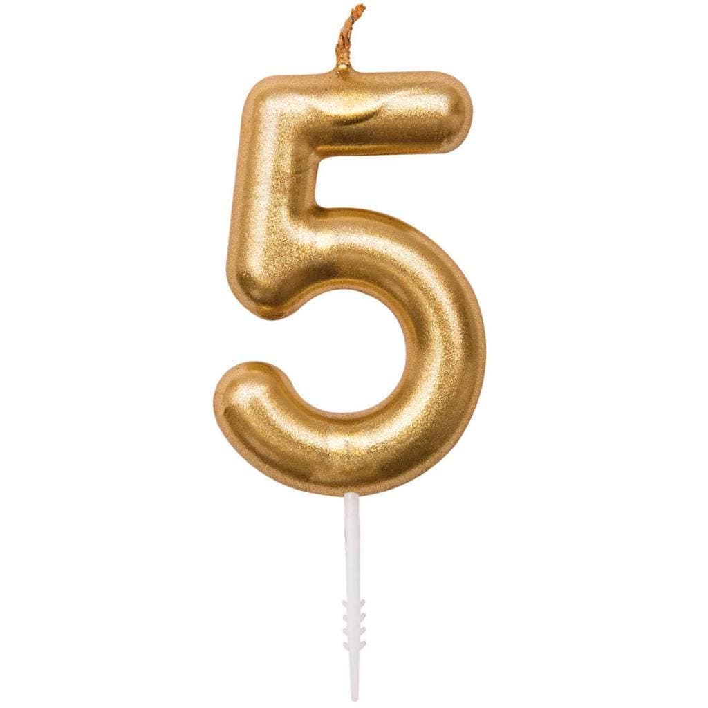 Balloonistics Gold Number 5 Birthday Candle – Metallic Gold Five Numeral Cake Candle for 5th Birthday, 50th Milestone & Custom Age Celebration thumbnail 1