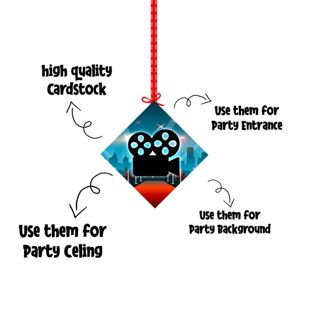 Balloonistics Hollywood Theme Happy Birthday Hanging Decorations - Pack of 12 Double-Sided Cardstock Swirls - Red Carpet VIP, Awards Night & Cinema Party Supplies, Movie Star Photo Booth Backdrop (Hangings - Pack of 12) thumbnail 6