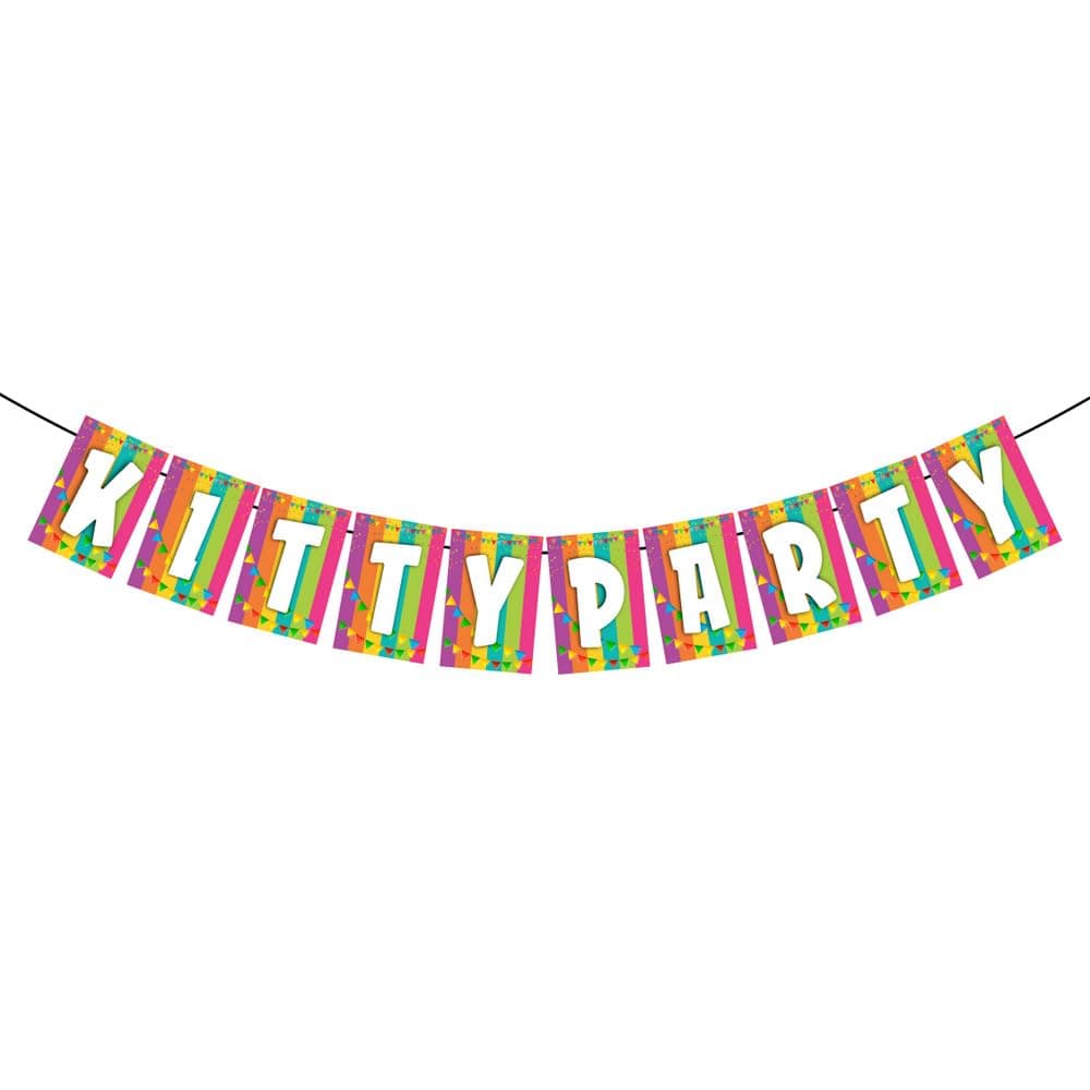 Balloonistics Elegant Kitty Party Banner - Shimmering Pink & Gold High-Tea Party Decorations - Premium Cardstock Bunting with Satin Ribbon, Stylish Ladies' Luncheon & Social Club Party Backdrop thumbnail 1
