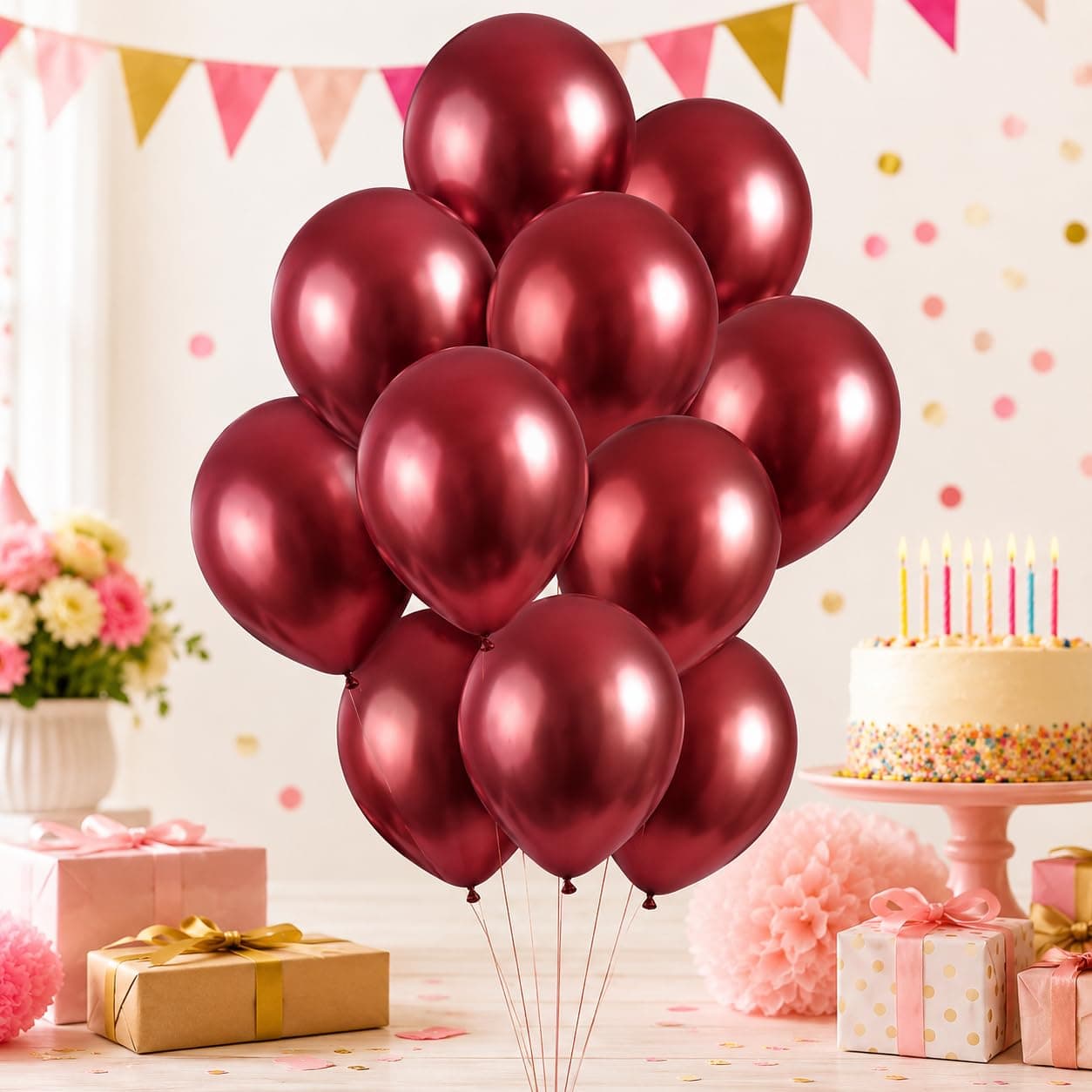 Balloonistics 25-Pack Metallic Pearl Finish Maroon Latex Balloons – Shiny Deep Red Balloons for Wedding, Anniversary, Elegant Birthday & Festive Decoration thumbnail 1