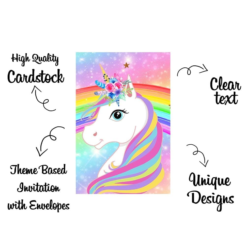 Balloonistics Rainbow Unicorn Birthday Invitation Cards with Envelopes – Kids Birthday Party Invites for Boys & Girls Unicorn Theme Party – Pack of 10 thumbnail 5