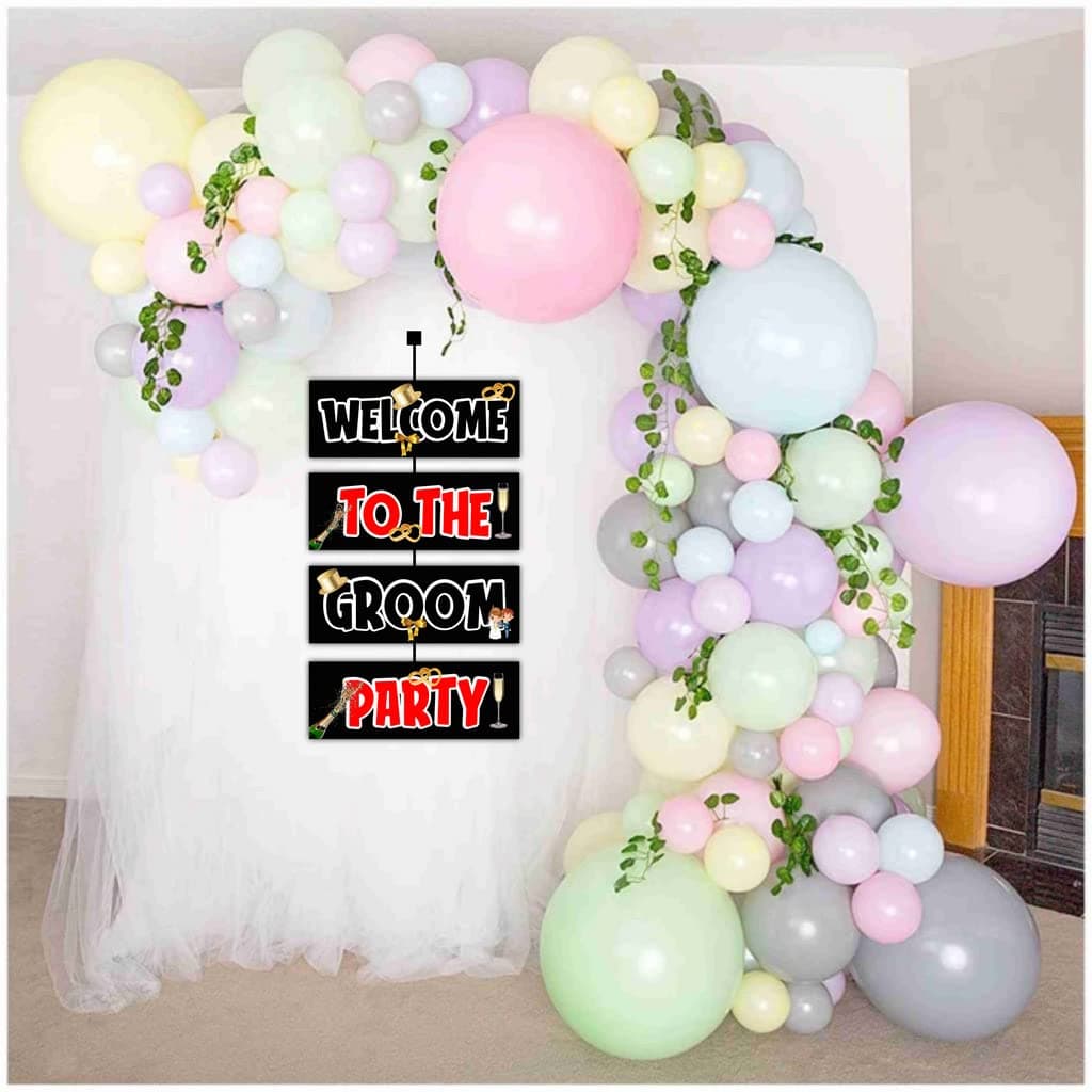 Balloonistics Groom’s Crew Outdoor Welcome Board - 2.3 Ft Large Bachelor Party Entryway Sign - Premium Cardstock "The Party Is Here" Decoration with Ribbons, Dapper Groom Squad & Wedding Backdrop (Welcome Outdoor Board) thumbnail 4