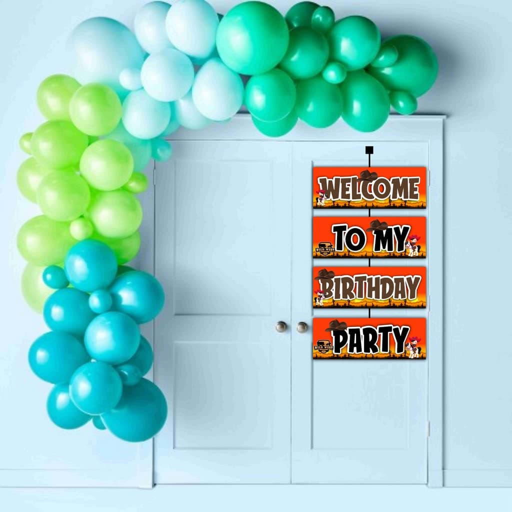 Balloonistics Cowboy Happy Birthday Welcome Board - 2.3ft Large Western Theme Entryway Sign - Premium Cardstock "Howdy Partners" Wild West Banner with Ribbons for Indoor & Outdoor Covered Use, Rustic Rodeo Party Supplies (Welcome Outdoor Board) thumbnail 3