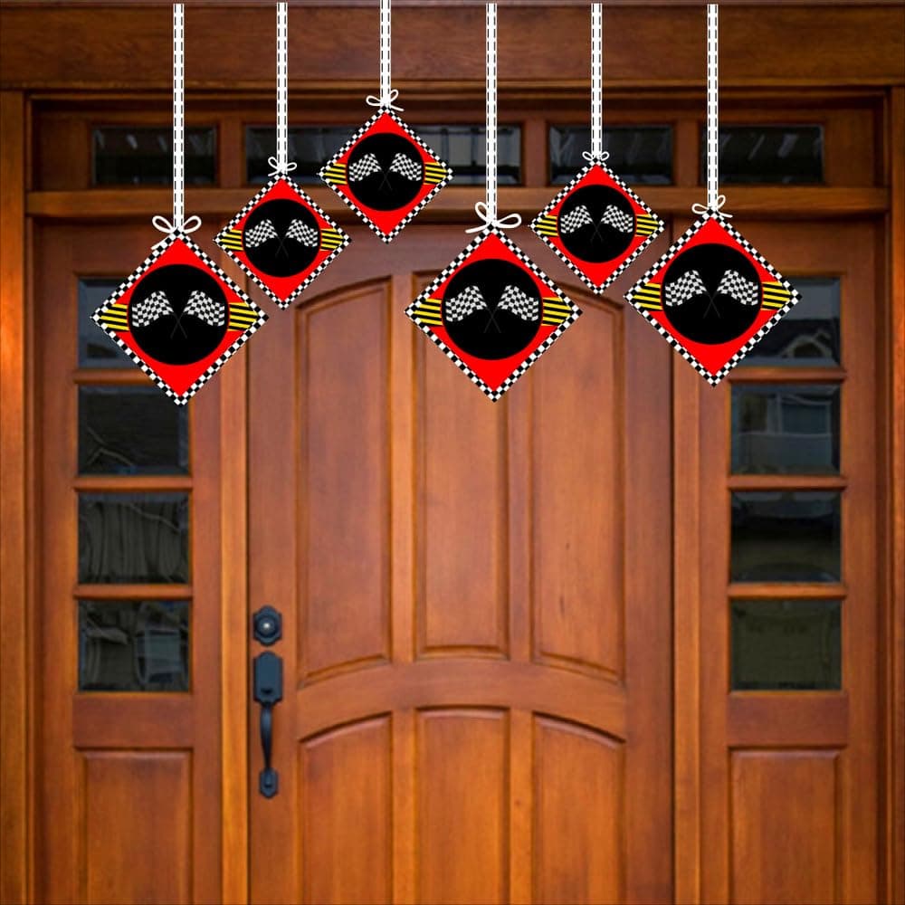 Balloonistics Formula 1 Theme Birthday Hanging Decorations Racing Car Party Supplies with Ribbons, Double-Sided Cardstock Ceiling Decor for Kids (Hangings - Pack of 12) thumbnail 3