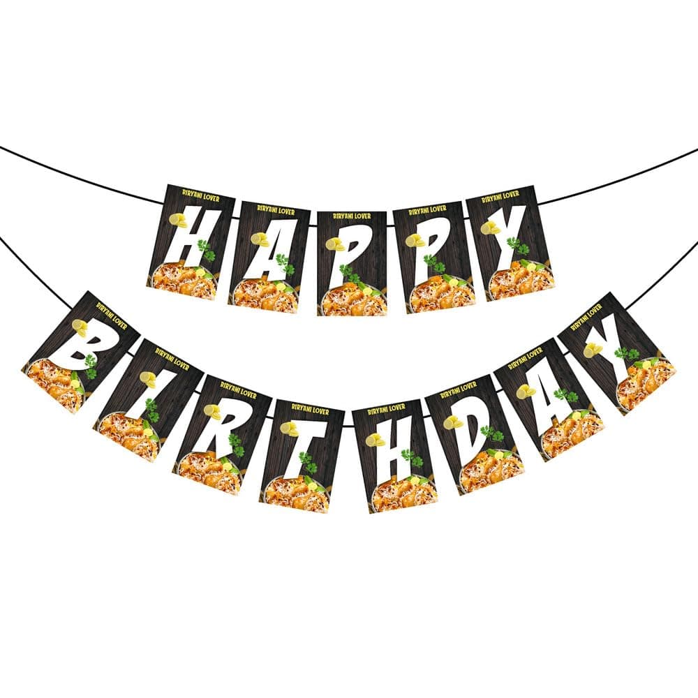 Balloonistics Biryani Theme Happy Birthday Banner Premium Cardstock Party Decorations Fun Desi Birthday Backdrop for Biryani Lovers Including Ribbon thumbnail 2