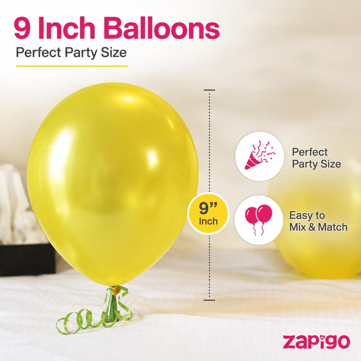 Balloonistics 25-Pack Metallic Pearl Finish Yellow Latex Balloons – Shiny Sunshine Yellow Balloons for Birthday, Tropical Theme, Baby Shower & Cheerful Party Decoration thumbnail 3