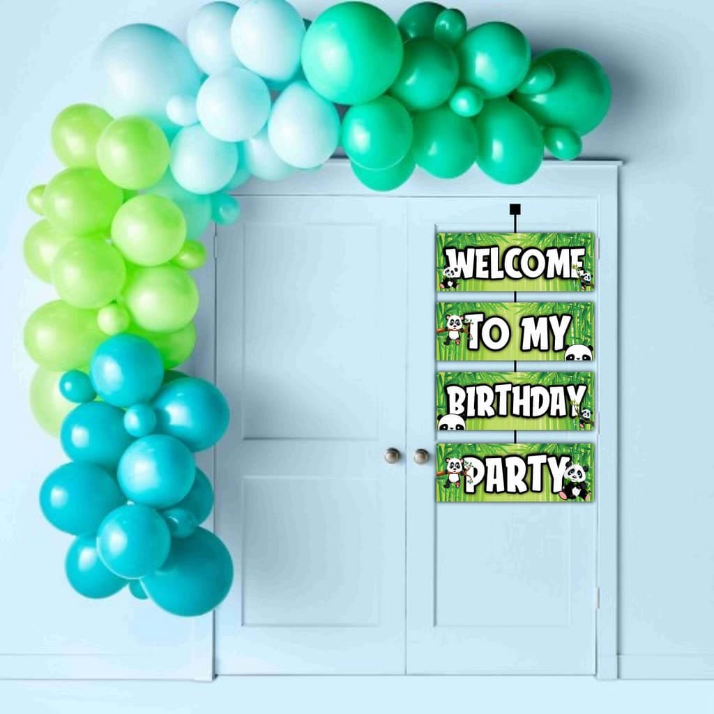 Balloonistics Panda Theme Birthday Welcome Board - 2.3 Feet Large Cardstock Entrance Banner - Cute Panda Bear & Bamboo Jungle Party Decorations for Boys & Girls - Indoor/Outdoor Welcome Sign with Ribbons (Welcome Outdoor Board) thumbnail 3