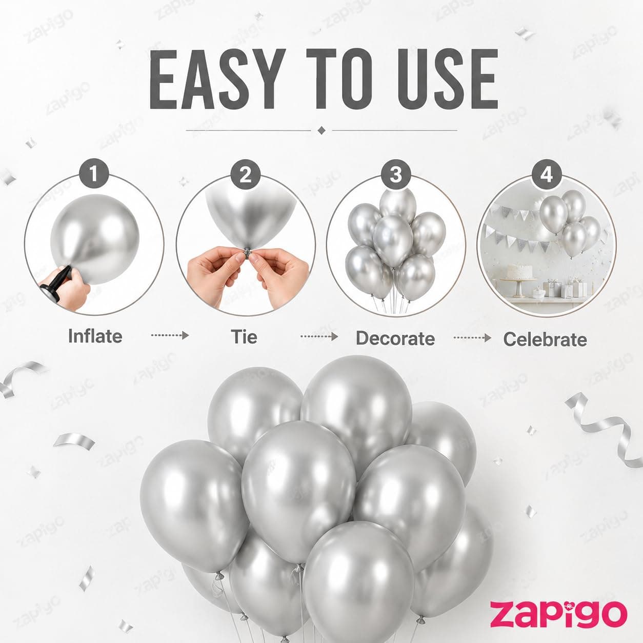 Balloonistics 10 Inch HD Metallic Shiny Balloons for Decoration, Decoration for Weddings, Engagement, Baby Shower, 1st Birthday, Anniversary, Birthday Party (Pack Of 50) (Silver) thumbnail 7