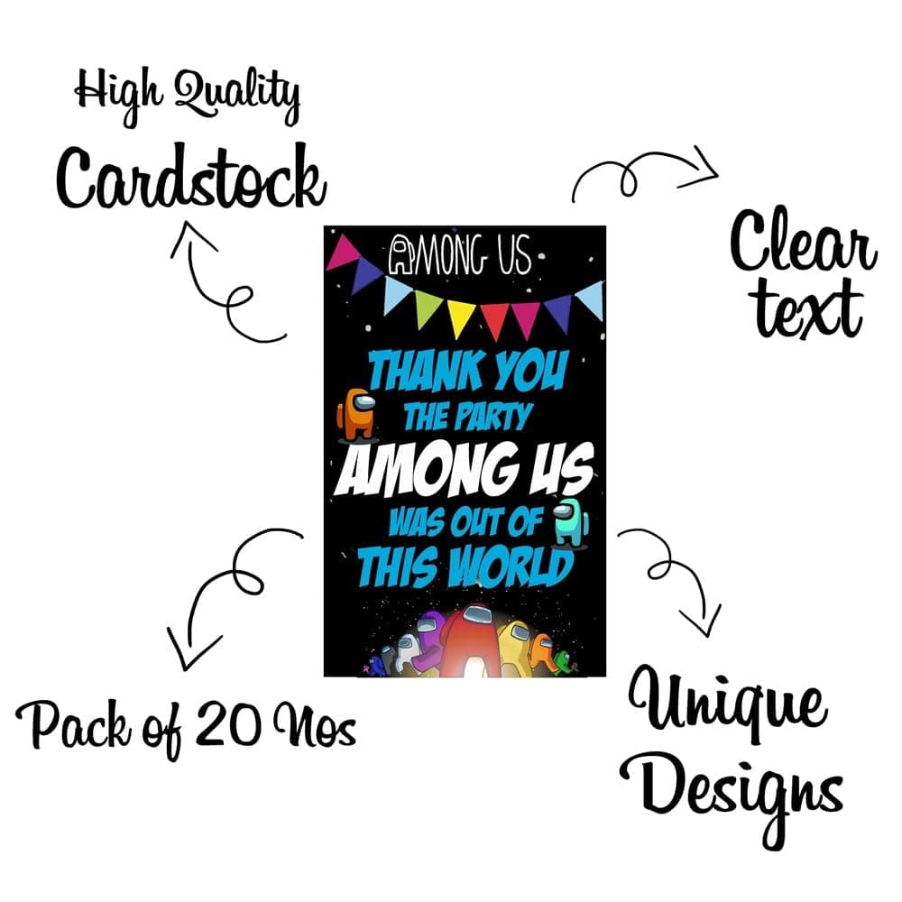 Balloonistics Among Theme Thank You Cards Premium Cardstock Return Gift Notes Birthday Party Supplies for Kids Birthday (Thank you Cards - Pack of 20) thumbnail 5
