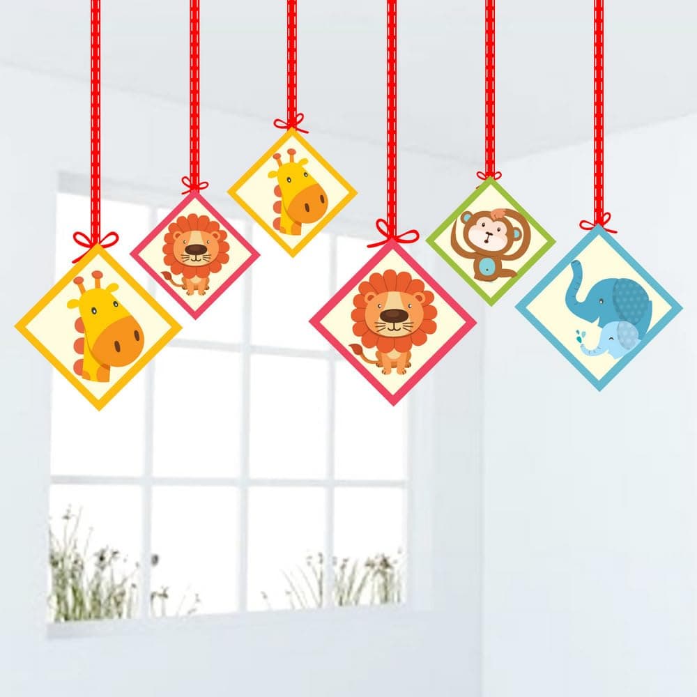 Balloonistics Jungle Animals Hanging Decorations Double-Sided Cardstock Party Ceiling Decor Birthday Backdrop, Zoo Animal Decor for Boys & Girls (Hangings - Pack of 12) thumbnail 1