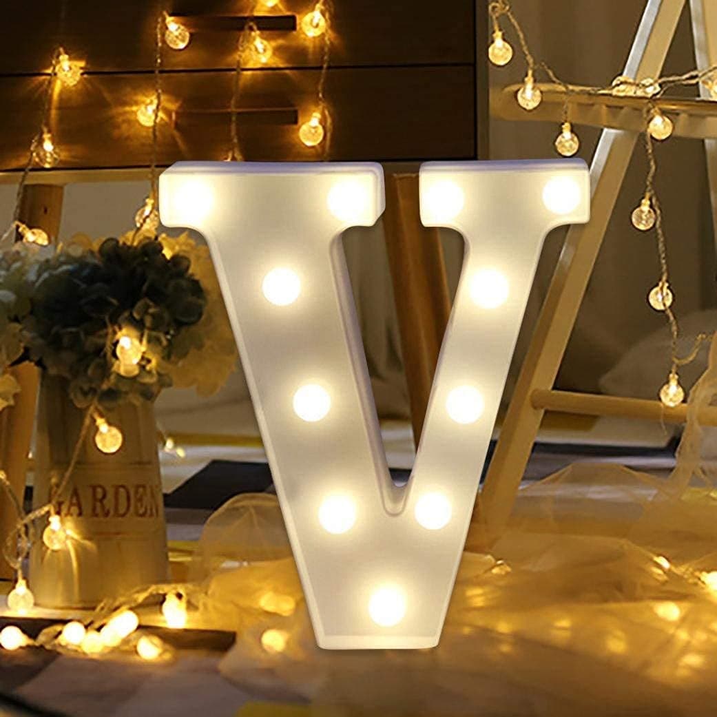 Balloonistics LED Marquee Letter 'V' Light | 9-Inch Warm White Glow | Cordless Battery-Operated Standing Alphabet Sign for Birthdays, Valentine's Day, Weddings & Personalised Home Décor thumbnail 1