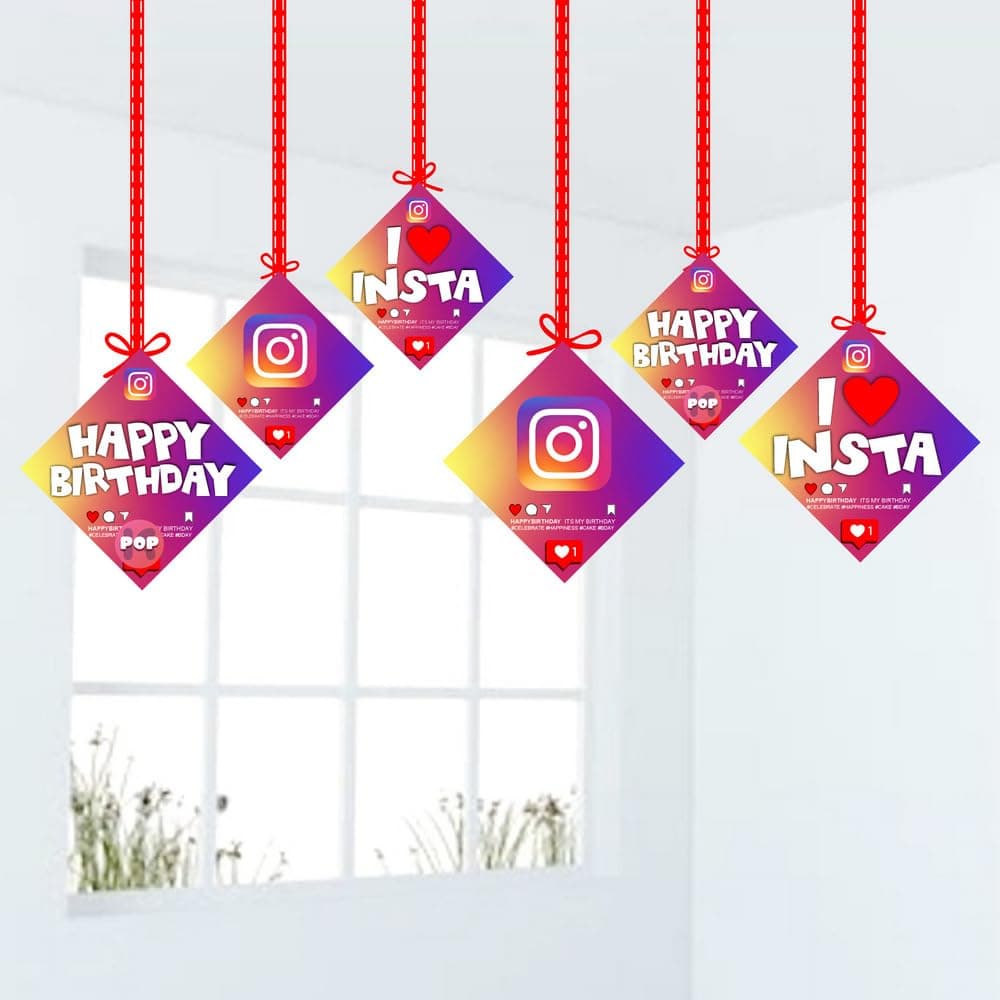 Balloonistics Insta King Theme Hanging Decorations - Pack of 12 Double-Sided Cardstock Cutouts - Royal Blue & Gold Social Media Inspired Party Decor with Ribbons for Boys, Teens & Trendy Birthdays (Hangings - Pack of 12) thumbnail 1