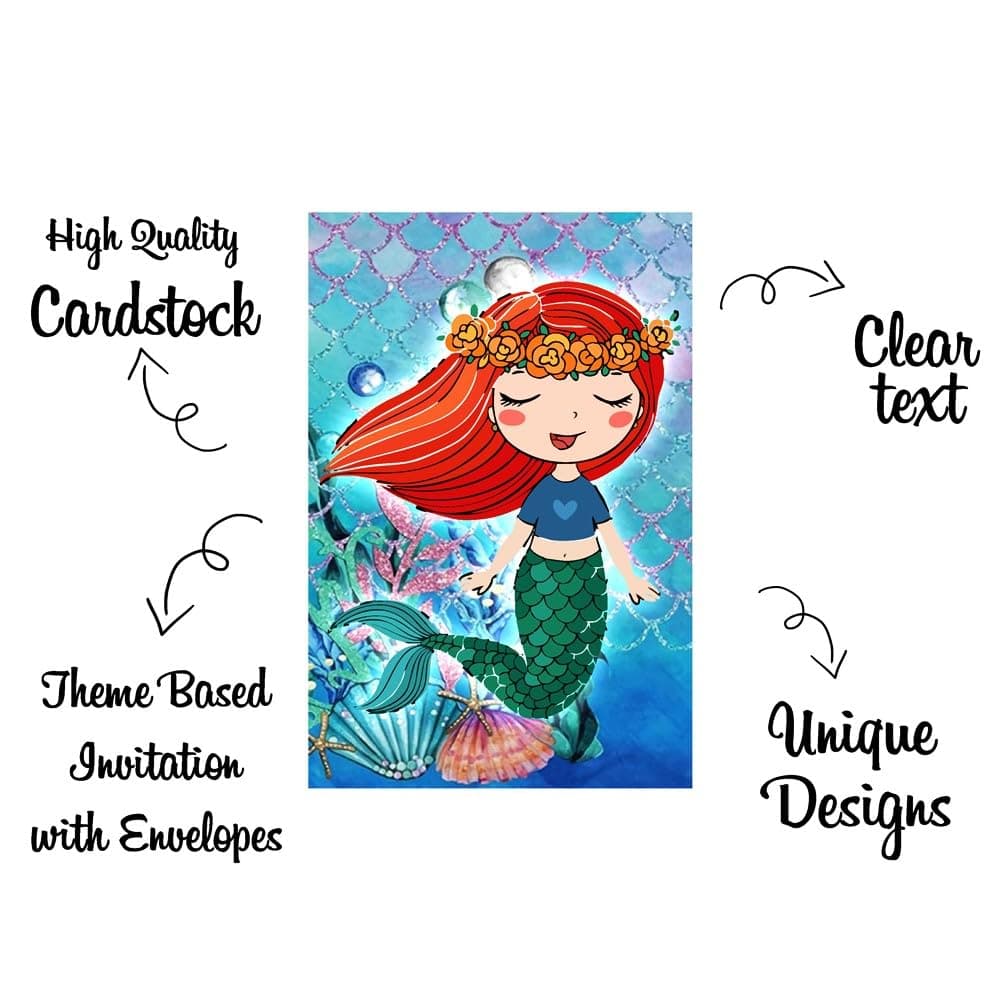 Balloonistics Mermaid Birthday Invitation Cards Double-Sided Premium Cardstock Invitations Under the Sea Theme Party Supplies (Invite Cards - Pack of 10) thumbnail 5