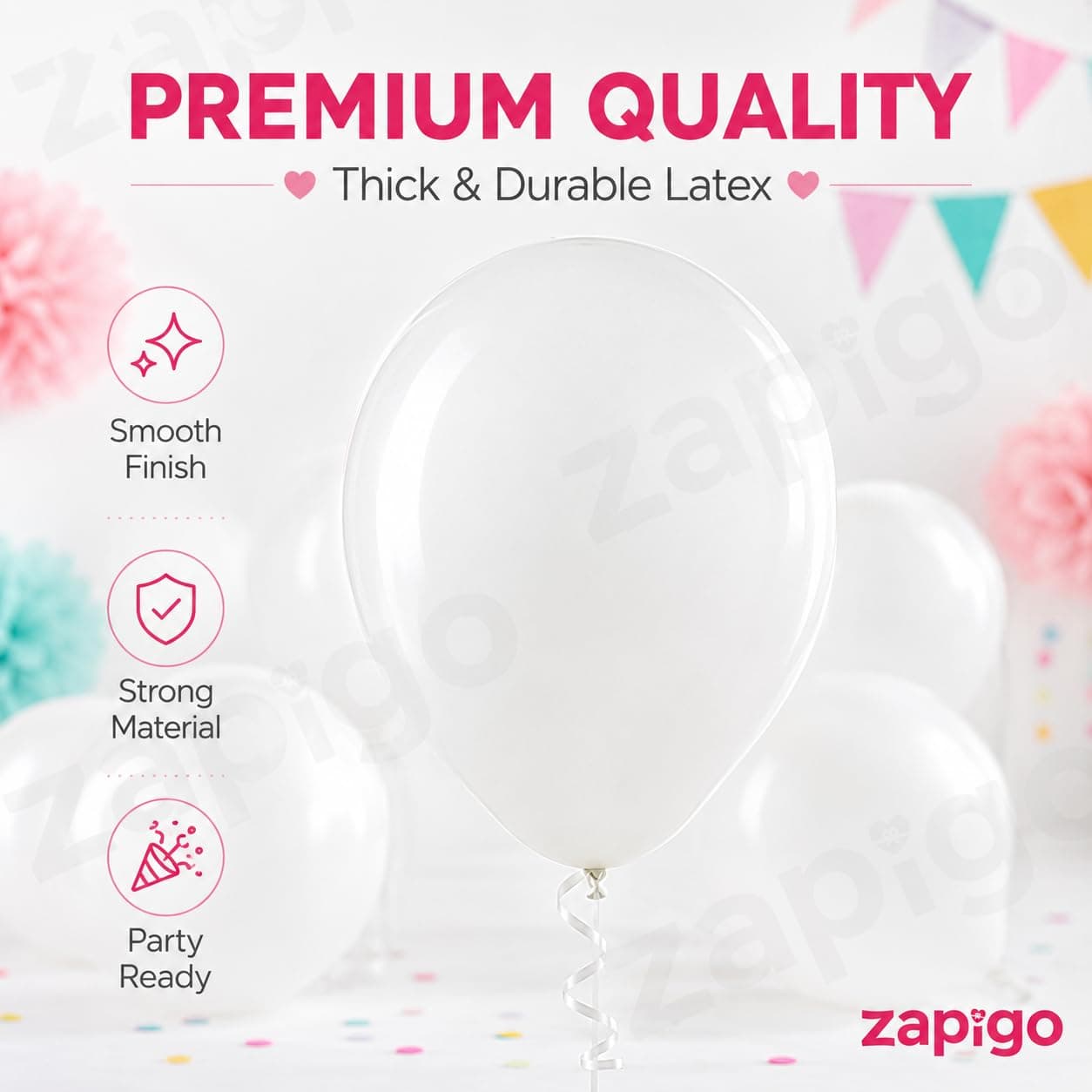 Balloonistics 50-Pack HD Metallic White Latex Balloons – Premium Shiny Balloons for Birthday, Wedding & Party Décor thumbnail 2