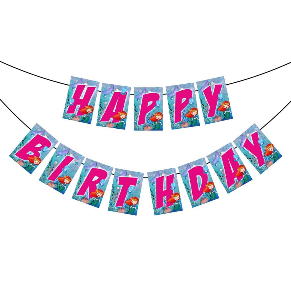 Balloonistics Mermaid Underwater Theme Happy Birthday Banner – Magical Ocean & Sea Bunting for Kids' Mermaid Birthday Party Decoration (Pack of 1) thumbnail 2