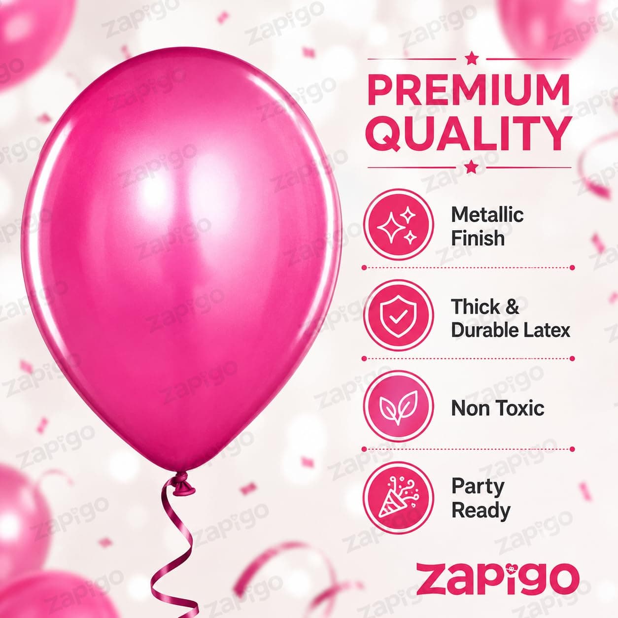 Balloonistics 10 Inch HD Metallic Shiny Balloons for Birthday Decoration, Decoration for Weddings, Engagement, Baby Shower, 1st Birthday, Anniversary, Birthday Party (Pack Of 50) (Pink) thumbnail 2