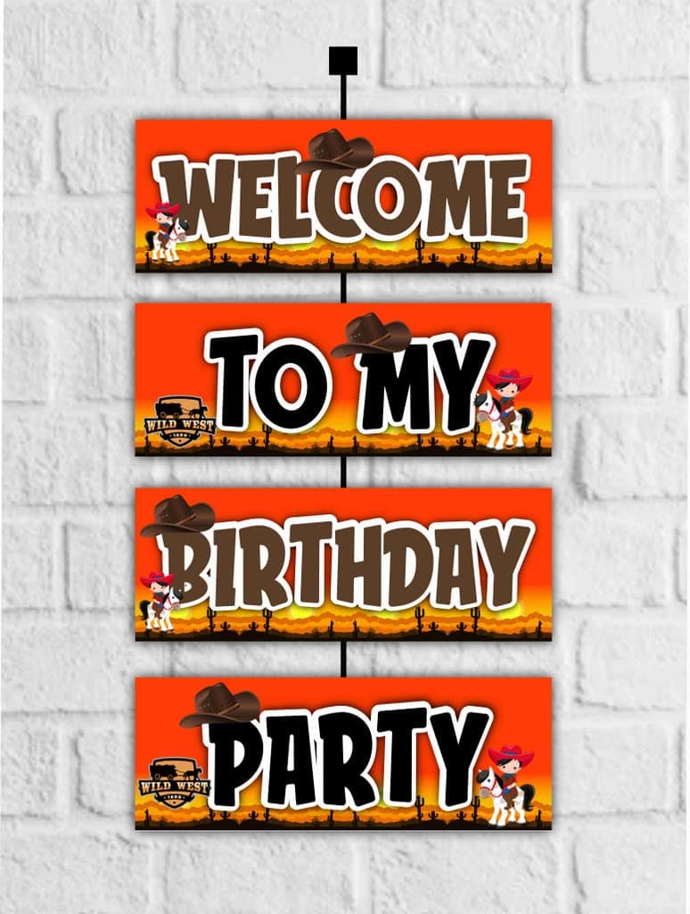 Balloonistics Cowboy Happy Birthday Welcome Board - 2.3ft Large Western Theme Entryway Sign - Premium Cardstock "Howdy Partners" Wild West Banner with Ribbons for Indoor & Outdoor Covered Use, Rustic Rodeo Party Supplies (Welcome Outdoor Board) thumbnail 1