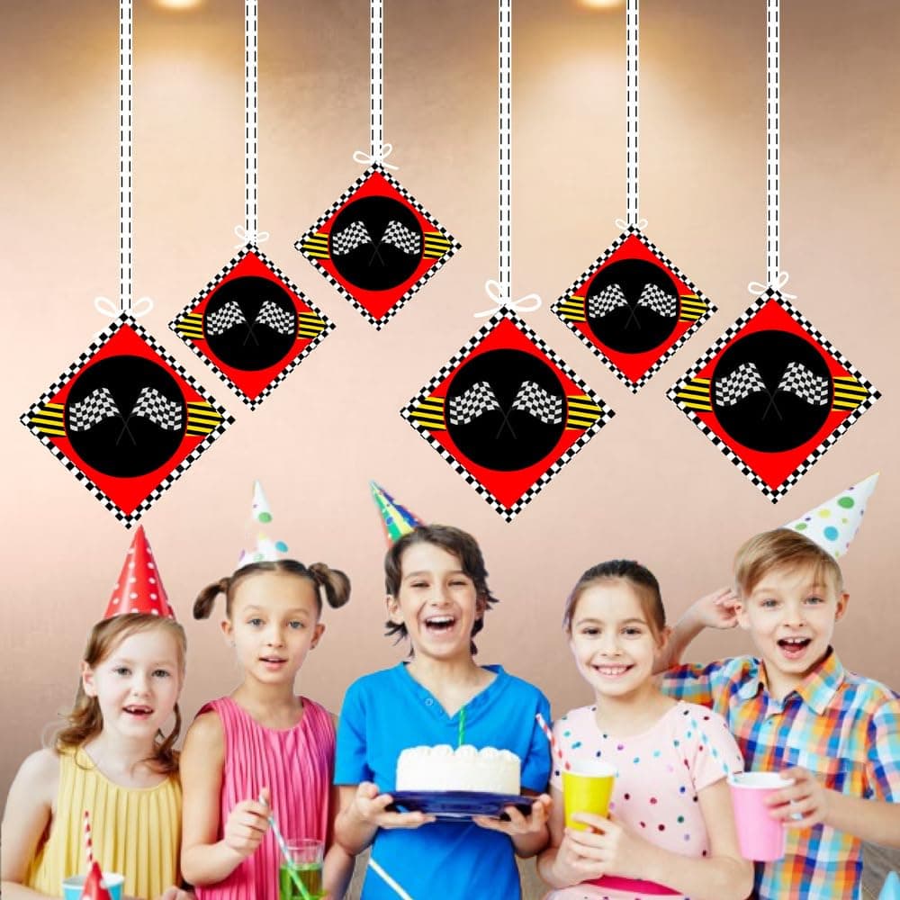 Balloonistics Formula 1 Theme Birthday Hanging Decorations Racing Car Party Supplies with Ribbons, Double-Sided Cardstock Ceiling Decor for Kids (Hangings - Pack of 12) thumbnail 4