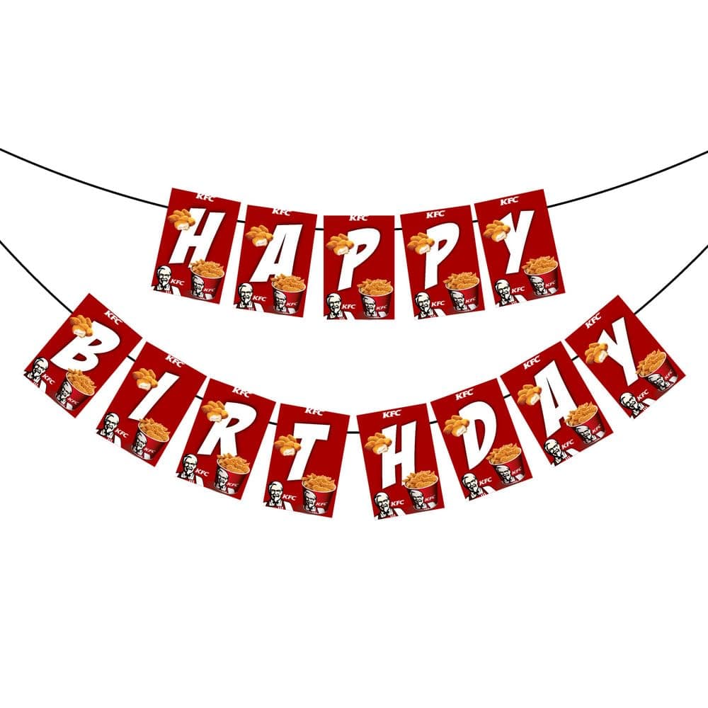 Balloonistics Fried Chicken Theme Happy Birthday Banner - Finger Lickin' Good Cardstock Bunting for Fast Food Lovers - Bucket & Wings Party Decorations, Fried Chicken Soul Food Backdrop thumbnail 2