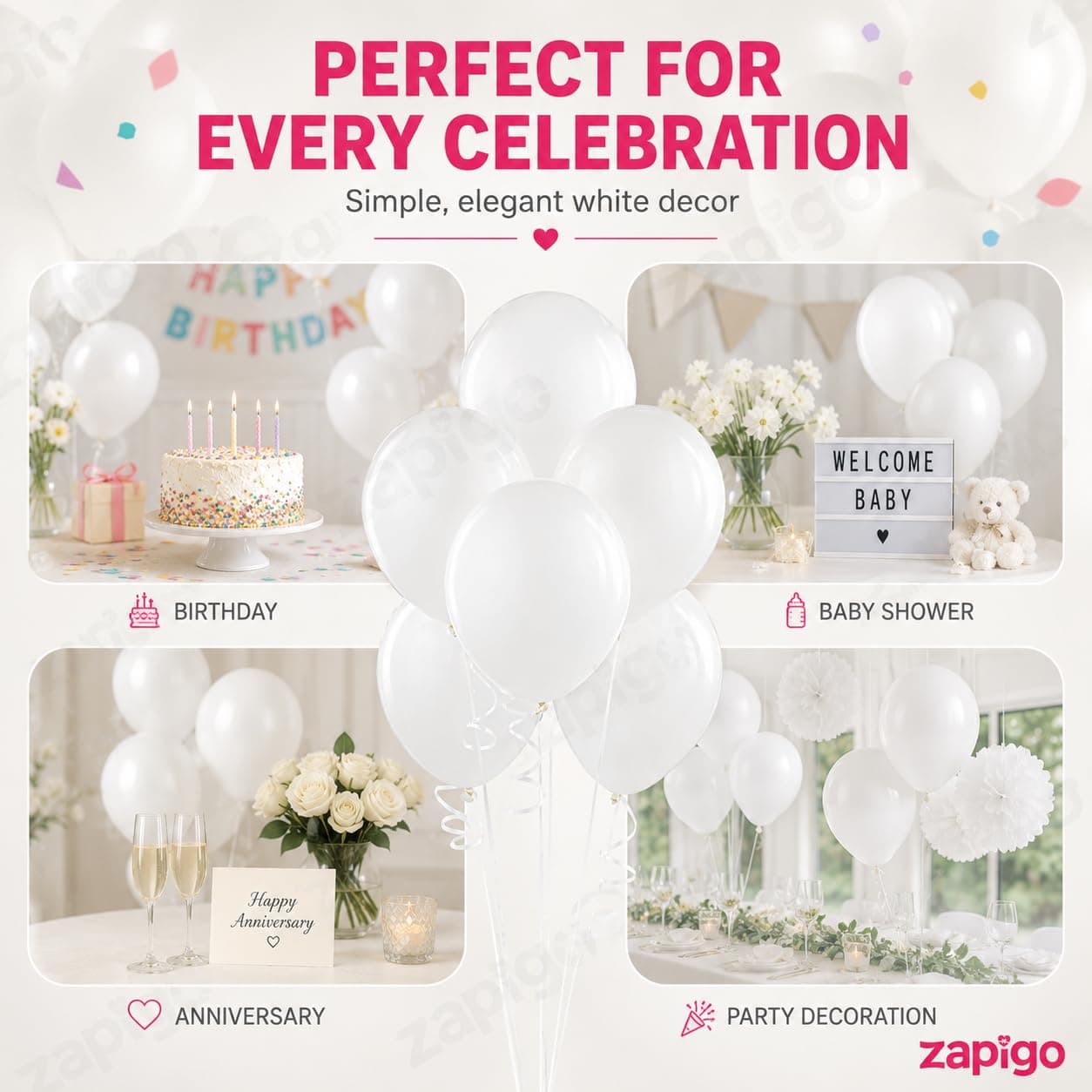 Balloonistics 50-Pack HD Metallic White Latex Balloons – Premium Shiny Balloons for Birthday, Wedding & Party Décor thumbnail 5