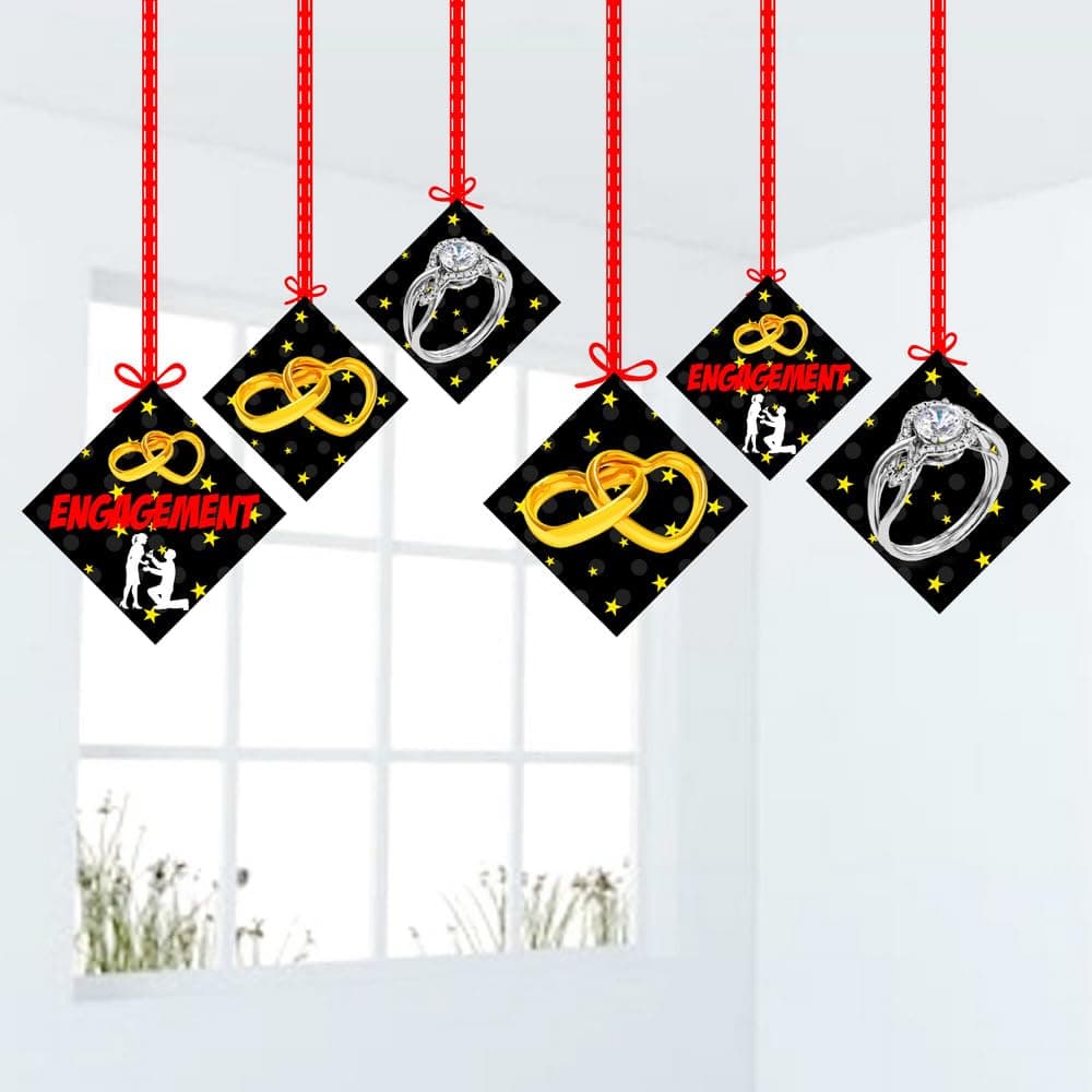 Balloonistics Engagement Theme Hanging Decorations Double-Sided Cardstock Signs with Ribbons Premium Engagement Party Supplies (Hangings - Pack of 12) thumbnail 1