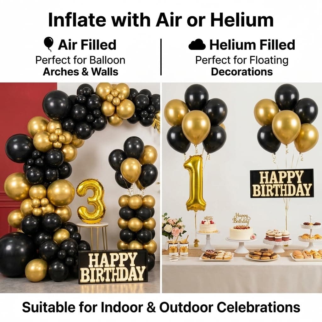 Balloonistics 30th Birthday Decoration Combo Kit - 40 Inch Gold Foil Number Balloon, LED Marquee Light, 50 Black & Gold Balloons, Happy Birthday Banner, Balloon Pump & Glue Dots thumbnail 4