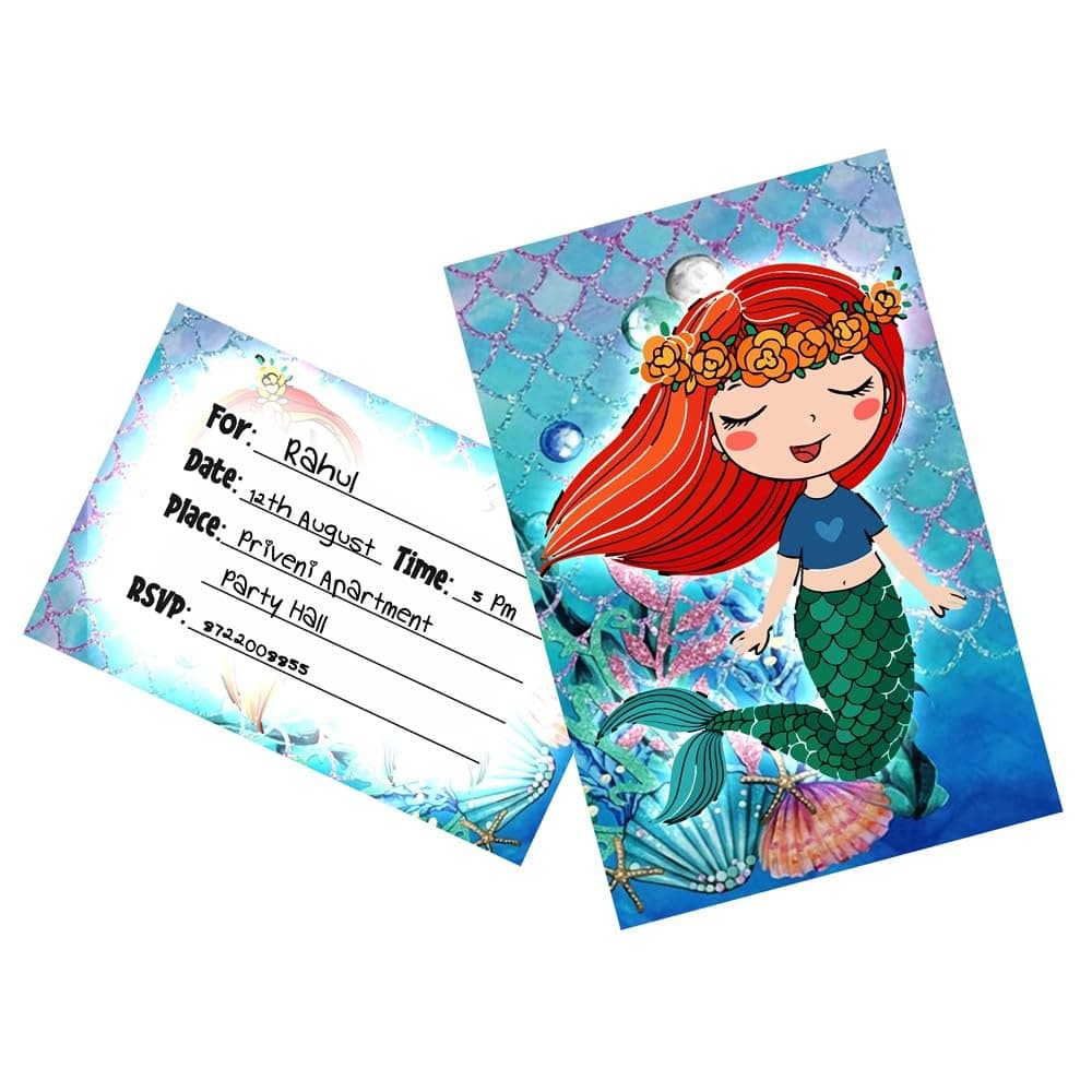 Balloonistics Underwater Mermaid Birthday Invitation Cards with Envelopes – Kids Birthday Party Invites for Boys & Girls Mermaid Theme Party – Pack of 10 thumbnail 1