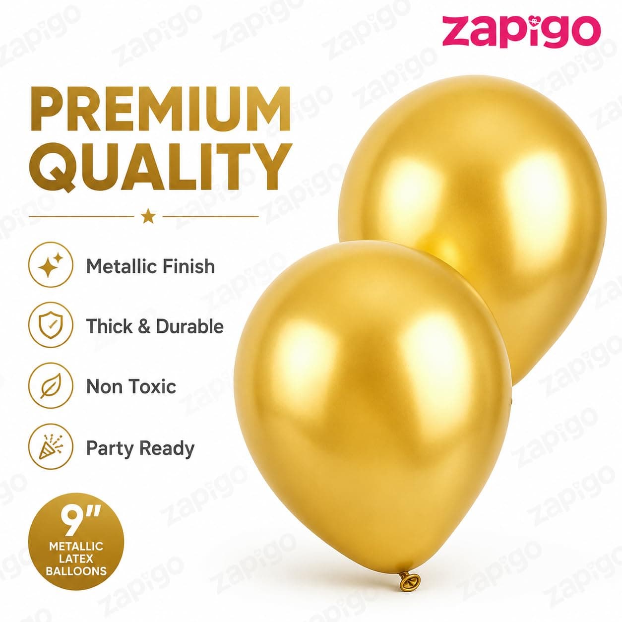 Balloonistics 50-Pack Metallic Gold Shiny Latex Balloons – HD Gold Balloons for Birthday, Wedding, Anniversary, Diwali & Festive Party Decoration thumbnail 2
