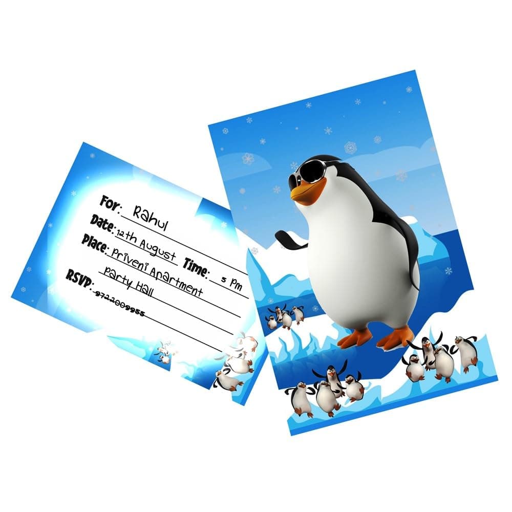 Balloonistics Penguin Happy Birthday Invitations - Pack of 10 Premium Cardstock Invite Cards - Cute Winter Theme 1st Birthday Party Supplies, "Thanks for Sliding By" Arctic Party Invites. (Invite Cards - Pack of 10) thumbnail 1