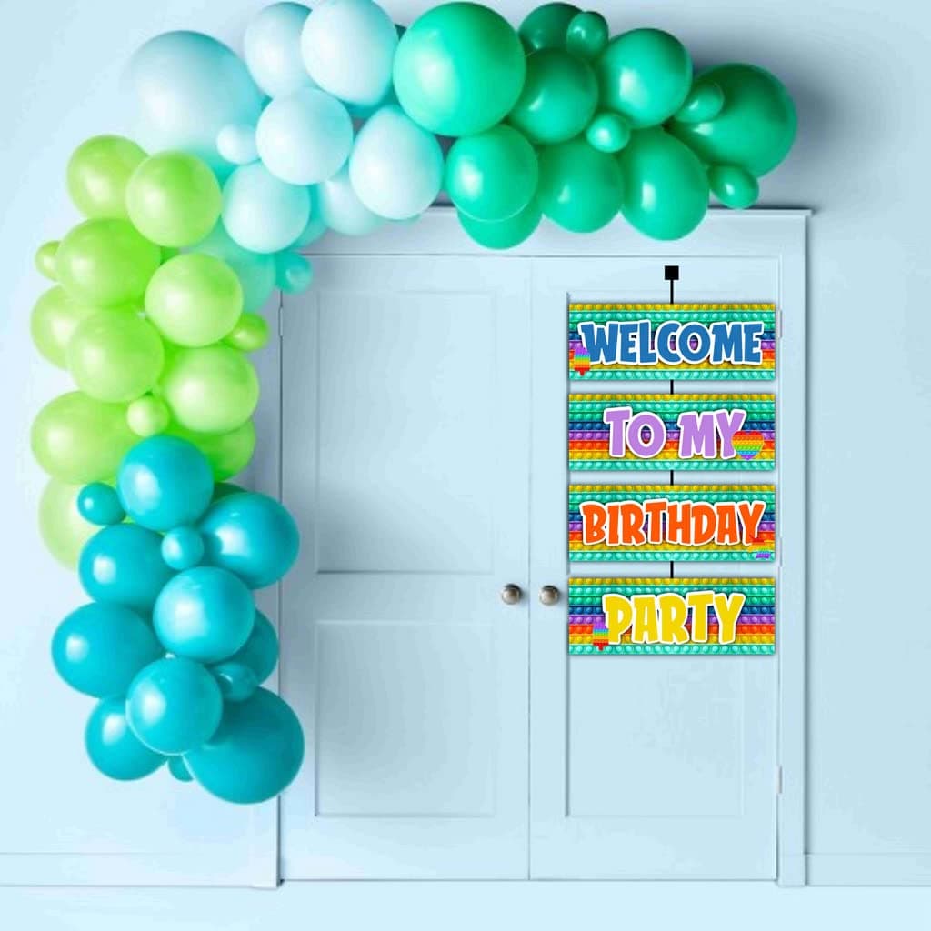 Balloonistics Pop It Theme Happy Birthday Welcome Board - Vibrant Cardstock Door Sign for Indoor & Outdoor Party Decor - 2.3 Feet Large Fidget Toy Theme Backdrop, Includes Hanging Ribbons (Welcome Outdoor Board) thumbnail 3
