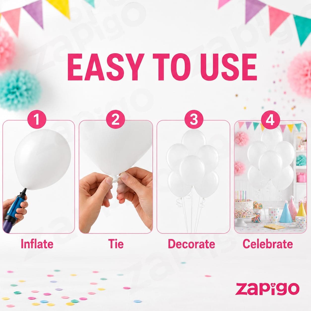 Balloonistics 25-Pack White Latex Balloons – Solid Colour Balloons for Wedding, Baby Shower, Christening & Elegant Party Decoration thumbnail 7