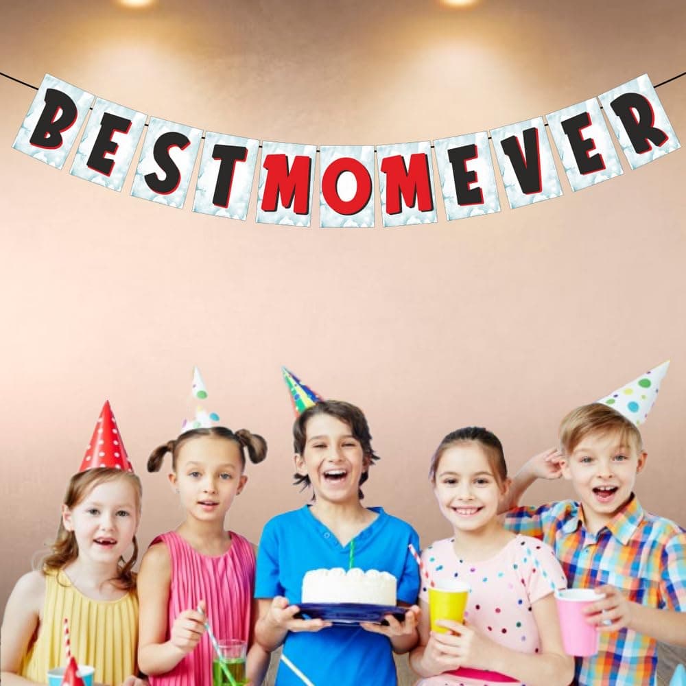 Balloonistics Best Mom Ever Banner – Premium Cardstock Bunting for Mother's Birthday, Mother's Day & Mom Appreciation Party Decoration thumbnail 3
