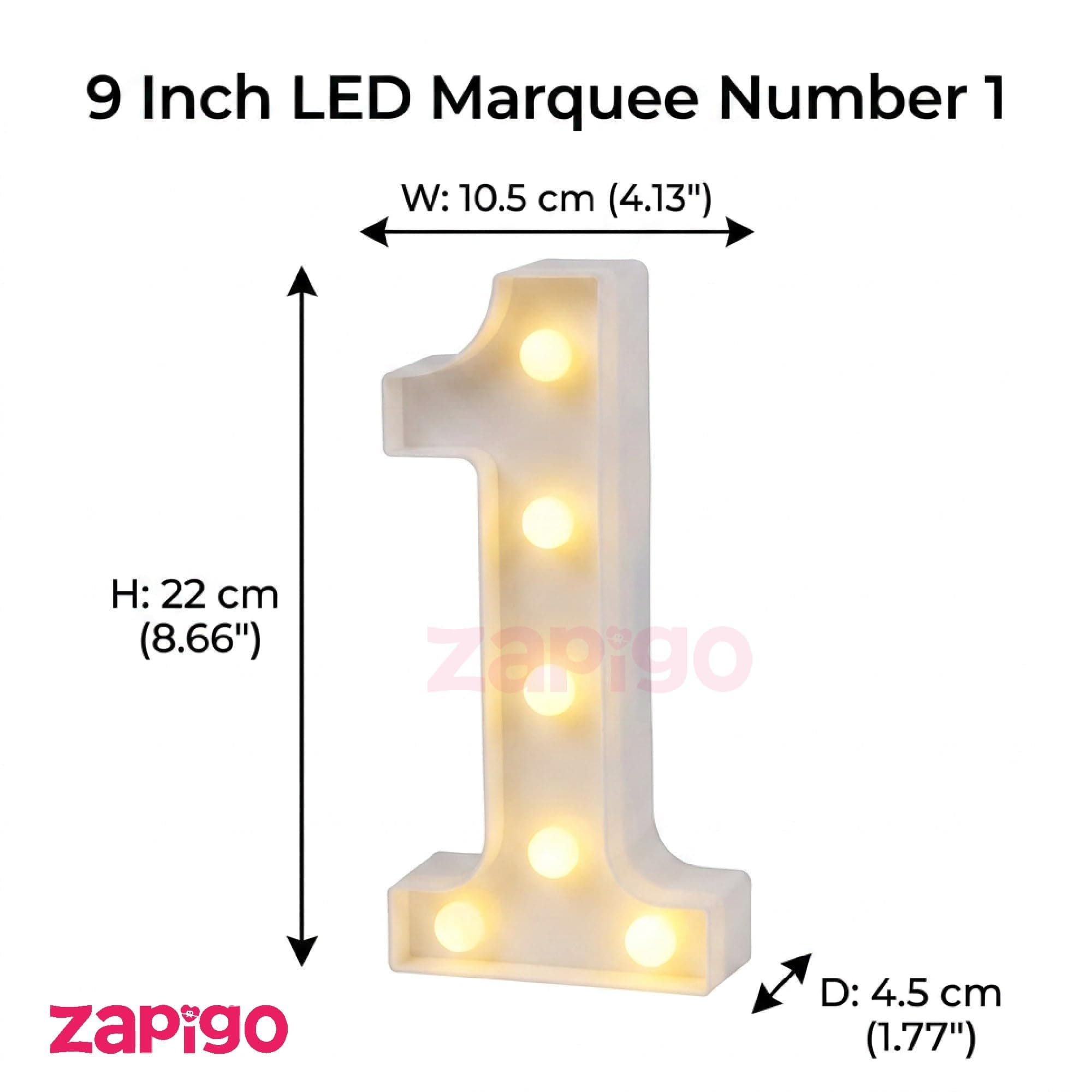Balloonistics Warm White LED Marquee Number 1 Light - 9-Inch Cordless Battery-Operated Night Light - Standing Sign for First Birthday, Anniversary, Wedding & Home Decor (Number 1) thumbnail 2