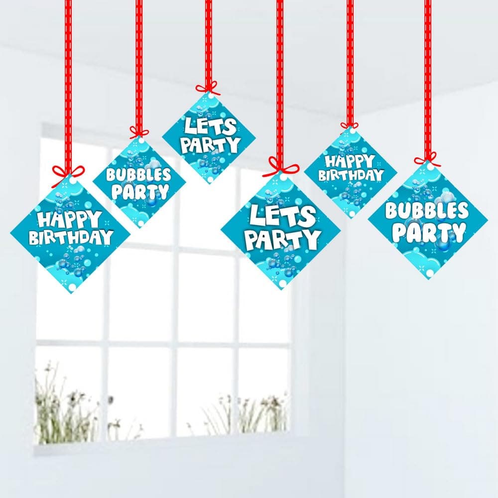 Balloonistics Bubble Theme Happy Birthday Hanging Decorations - Pack of 12 Whimsical "Pop" Party Swirls - Premium Cardstock Double-Sided Iridescent Bubble & Blue Sky Spirals, Kids Bubbly Celebration Ceiling Decor (Hangings - Pack of 12) thumbnail 1