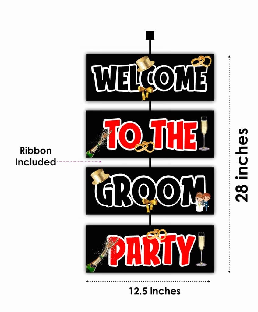 Balloonistics Groom’s Crew Outdoor Welcome Board - 2.3 Ft Large Bachelor Party Entryway Sign - Premium Cardstock "The Party Is Here" Decoration with Ribbons, Dapper Groom Squad & Wedding Backdrop (Welcome Outdoor Board) thumbnail 2