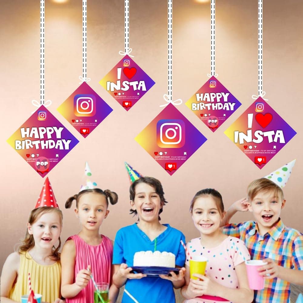 Balloonistics Insta King Theme Hanging Decorations - Pack of 12 Double-Sided Cardstock Cutouts - Royal Blue & Gold Social Media Inspired Party Decor with Ribbons for Boys, Teens & Trendy Birthdays (Hangings - Pack of 12) thumbnail 4