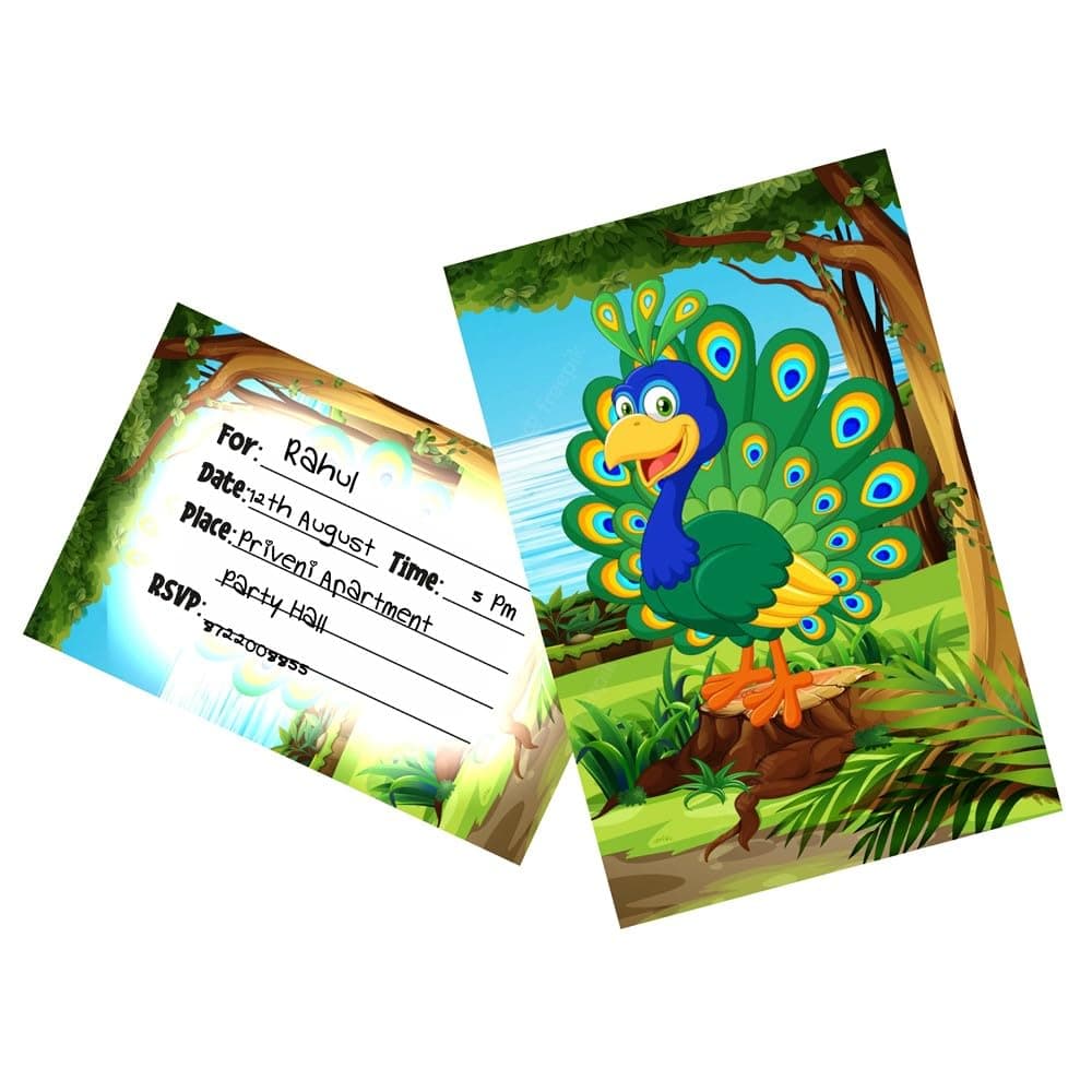 Peacock Theme Invitation Cards (Pack of 10) - Majestic Teal & Gold Fill-In Invitations with Envelopes - Royal Indian Bird & Plumage Stationery, Elegant Party Invites for Birthdays (Invite Cards - Pack of 10)