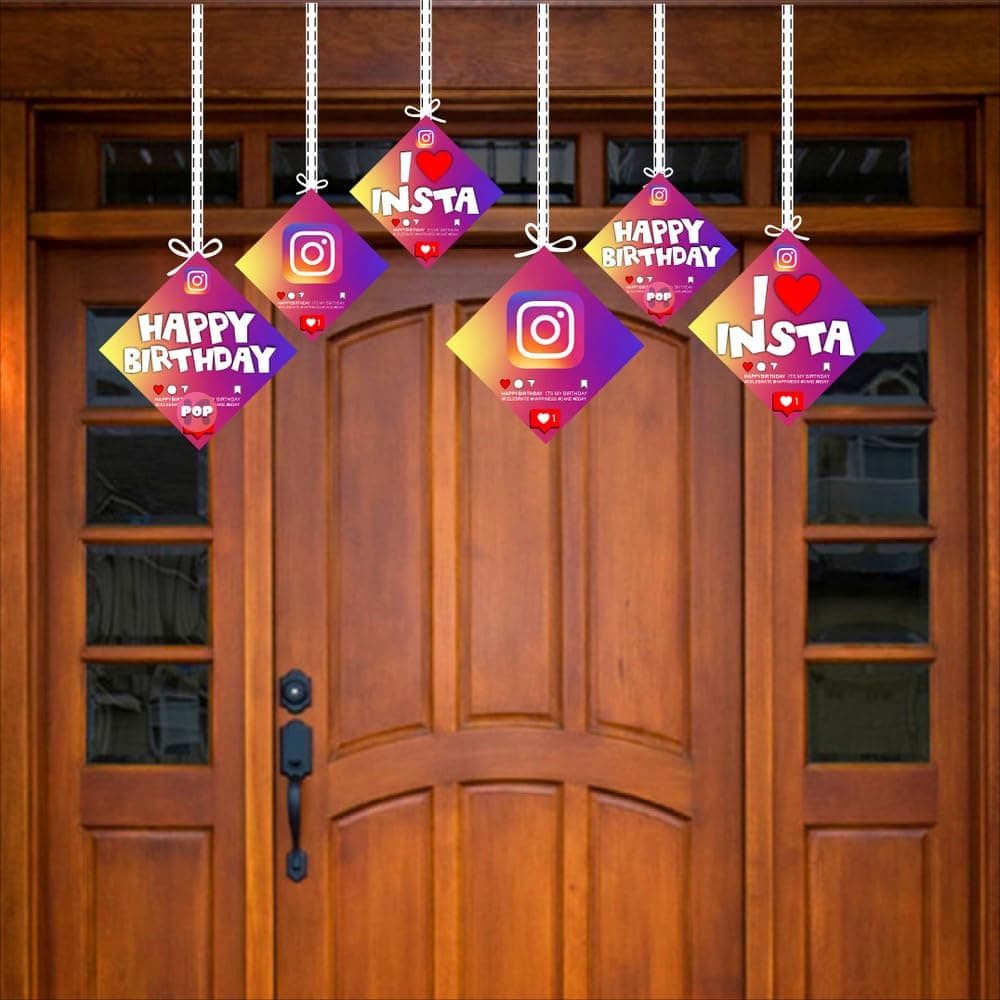 Balloonistics Insta King Theme Hanging Decorations - Pack of 12 Double-Sided Cardstock Cutouts - Royal Blue & Gold Social Media Inspired Party Decor with Ribbons for Boys, Teens & Trendy Birthdays (Hangings - Pack of 12) thumbnail 3