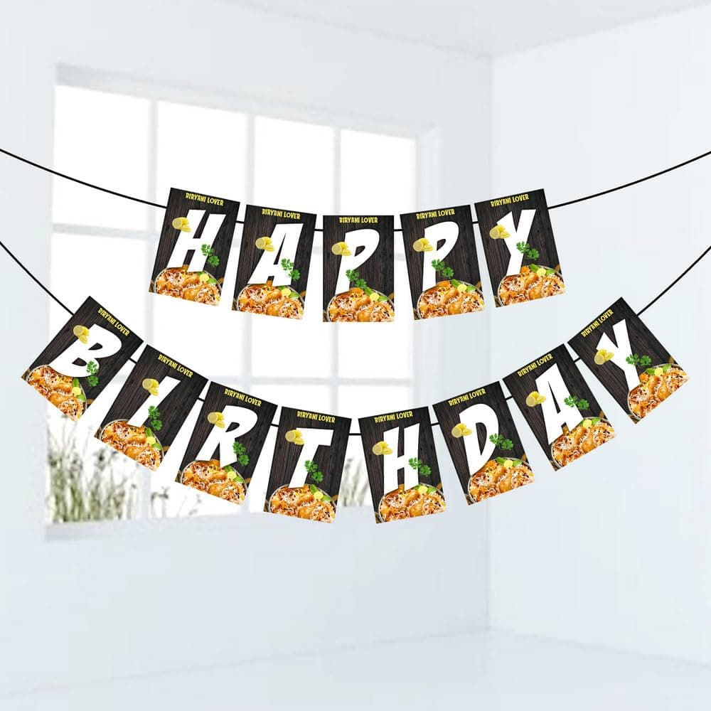 Balloonistics Biryani Theme Happy Birthday Banner - Foodie & Desi Cuisine Cardstock Bunting for Biryani Lovers - Fun Gourmet Birthday Decorations, Indian Food Theme Party Supplies thumbnail 1