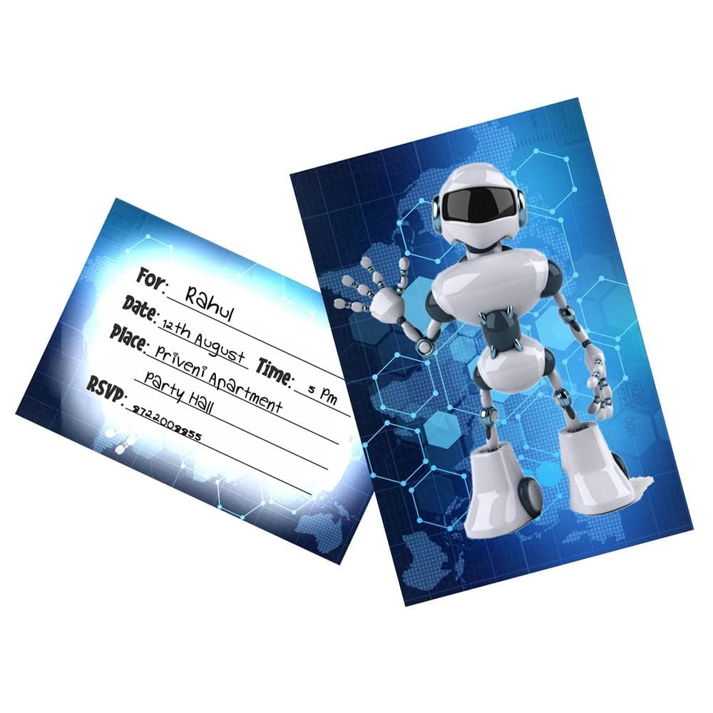 Balloonistics Robot Theme Birthday Invitation Cards - Pack of 10 Double-Sided Cardstock Invites - Futuristic Sci-Fi Party Invitations with Fill-in Details for Kids, Boys & STEM Theme Birthdays (Invite Cards - Pack of 10) thumbnail 1