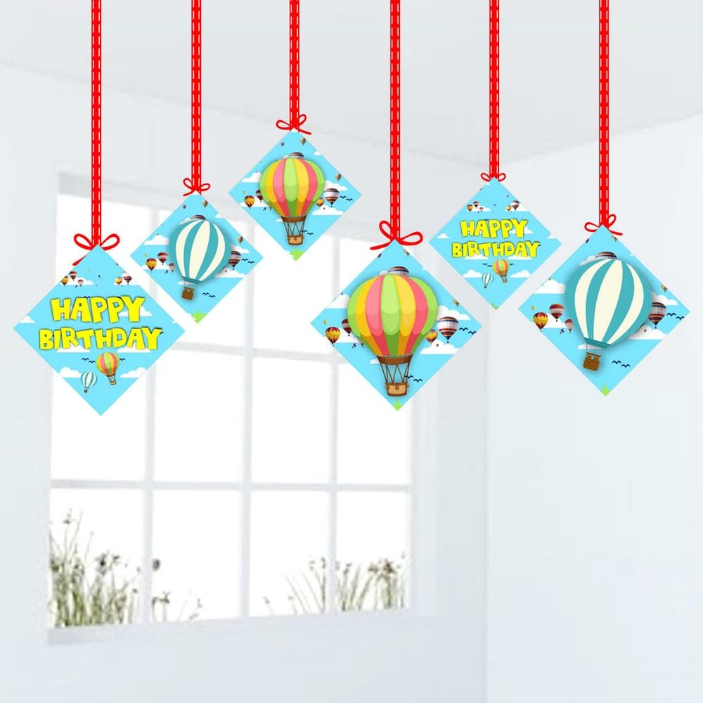 Balloonistics Hot Air Balloon Theme Party Hangings - Pack of 12 Up & Away Ceiling Decorations - Premium Cardstock Double-Sided Pastel Sky & Cloud Cutouts, Whimsical Birthday. (Hangings - Pack of 12)