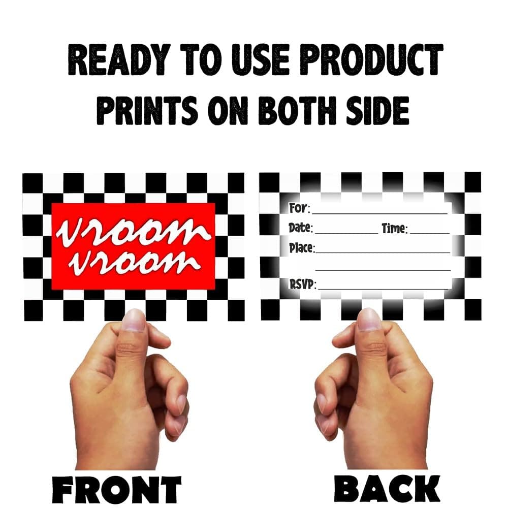 Balloonistics Racing Theme Invitation Cards Double-Sided Birthday Invites Premium Cardstock Checkered Flag Party Invitation for Kids (Invite Cards - Pack of 10) thumbnail 4