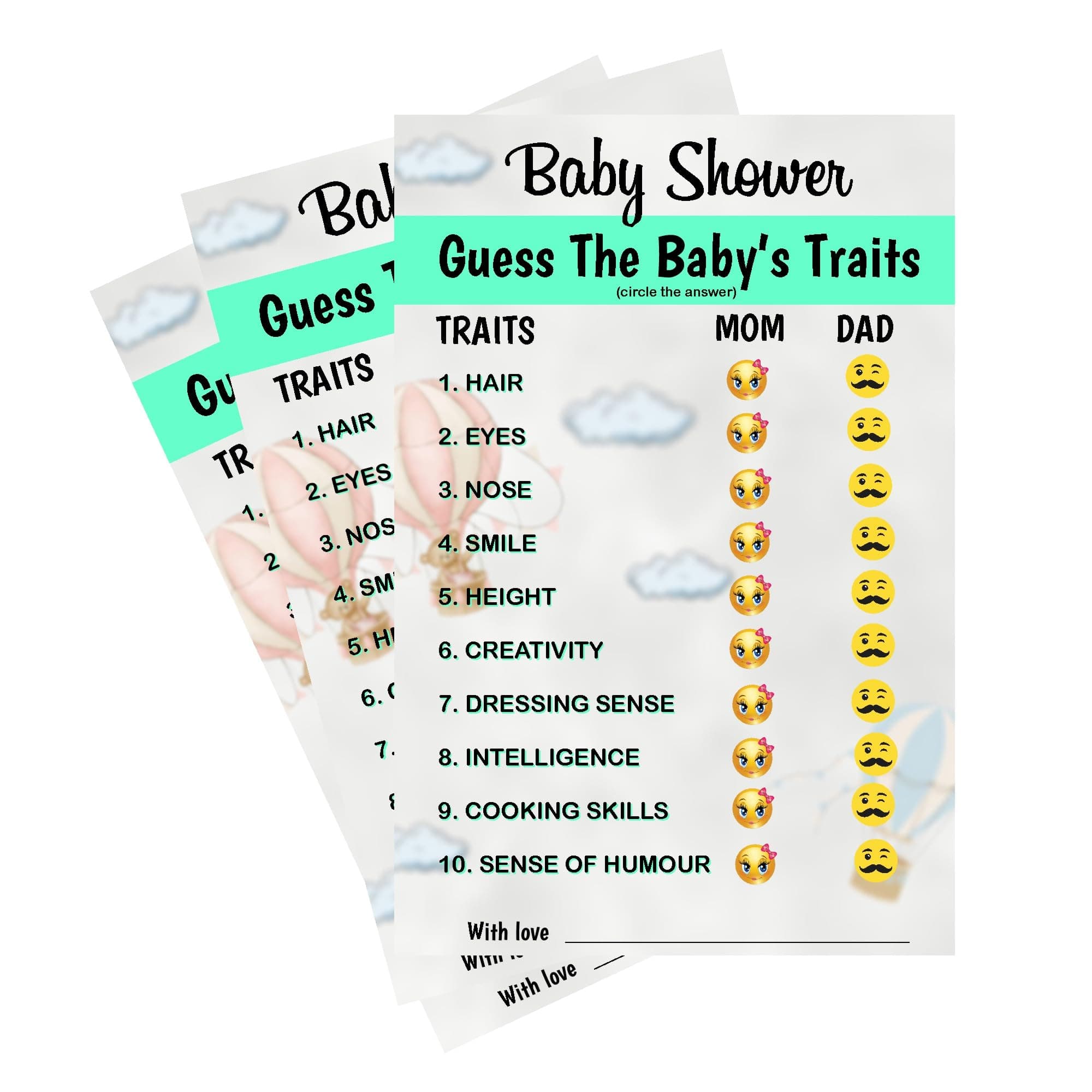 Balloonistics Baby Shower Activity Cards – Pack of 20 – “Baby Traits” Prediction & Wishes Game – Premium 4x6 Inch Cardstock – Botanical Greenery Design thumbnail 1