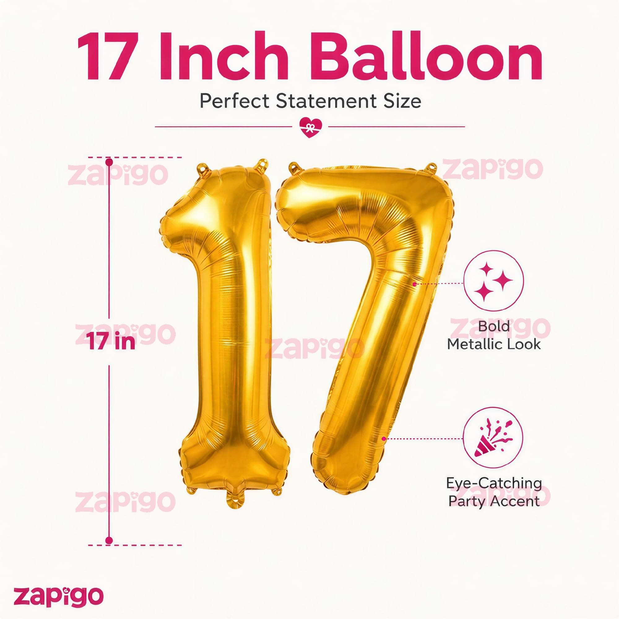 Balloonistics Number 17 Gold Foil Balloon – 17-Inch Metallic Gold “17” Balloon for 17th Birthday & Teen Party Decorations (Gold, Pack of 2) thumbnail 3