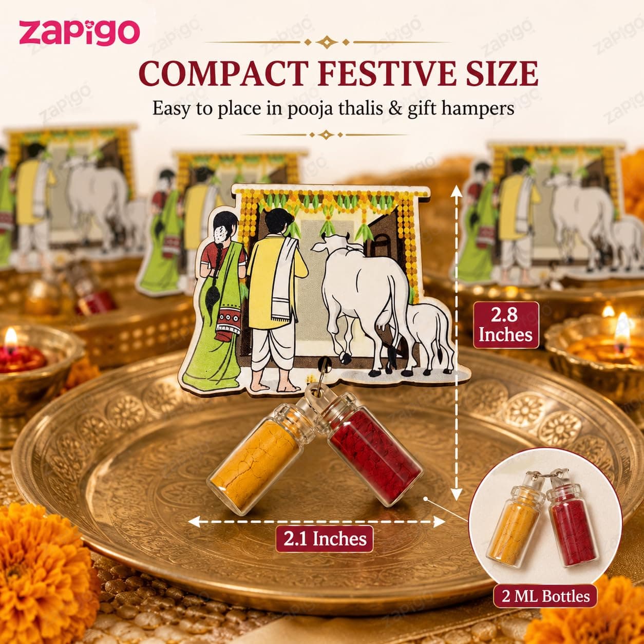 Habba House Warming Haldi Kumkum Set for Guests, Printed Cut-Out with Mini Dome Glass Bottles of Haldi & Kumkum, Traditional Griha Pravesh Pooja Return Gift (Gruhapravesam / Vaastu), Pack of 5 thumbnail 3