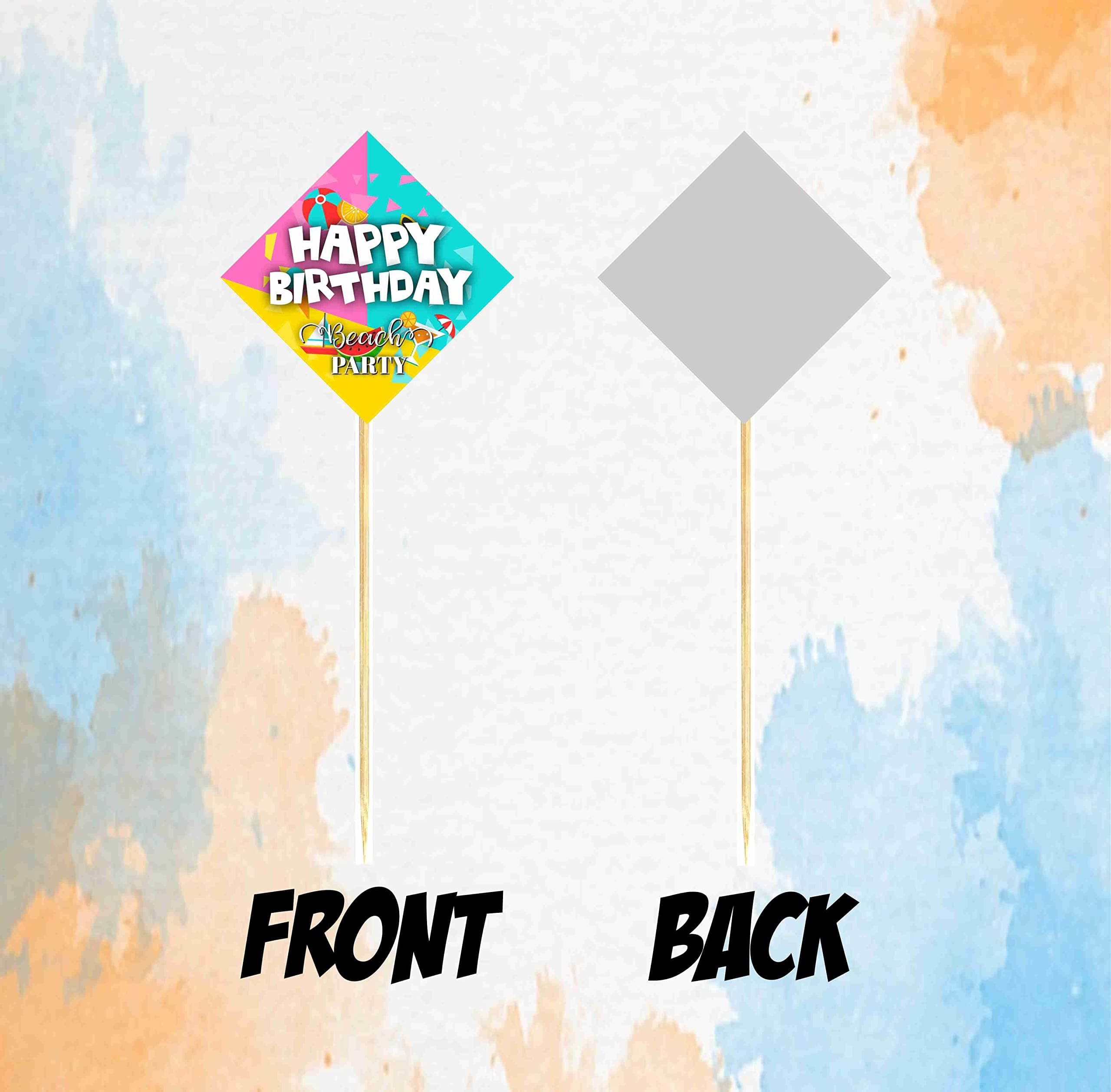 Balloonistics Beach Party Happy Birthday Cake Topper - Pack of 10 Tropical Summer Theme Cake Decorations - Premium Cardstock Sun, Surfboard & Palm Tree Picks with Bamboo Sticks - Double-Sided Pool Party & Luau Decor(Cake Topper - Pack of 10) thumbnail 4
